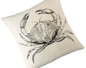 Vintage Crab silk screened cotton canvas throw pillow 18 inch black