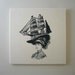 Lady with Ship Hat silk screened canvas wall hanging 18x18 inches black