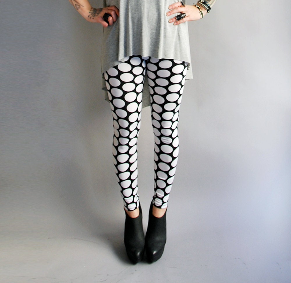 Polka Dot Leggings in White n Black -  MADE To ORDER