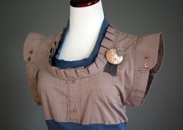 ReConstructed Gentlemen's Dress shirt No. 2 Light Brown in SMALL