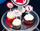 Nautical Crab Printable Cupcake Toppers Labels by  The TomKat Studio