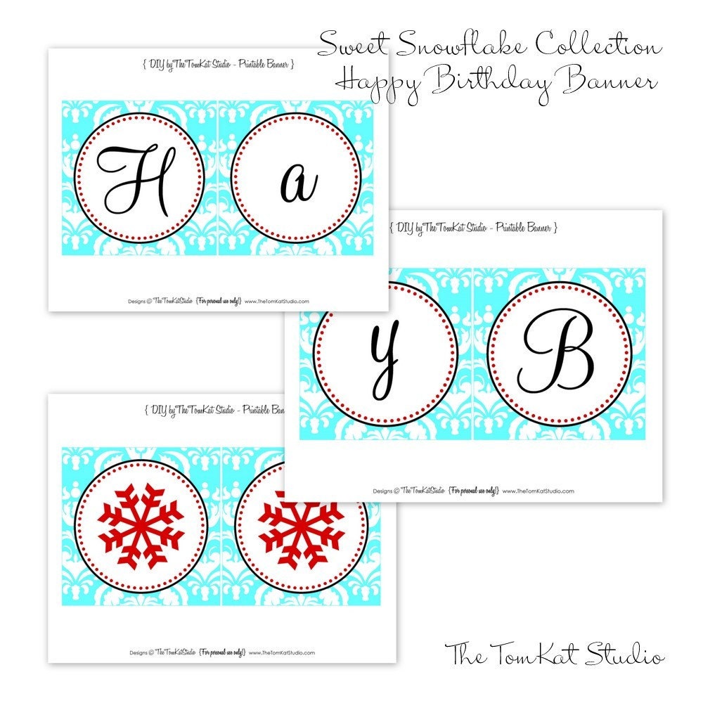 PRINTABLE Happy Birthday Banner - Sweet Snowflake Party Collection - The TomKat Studio