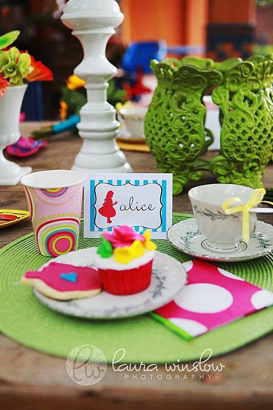 Alice in Wonderland Party Printable Place Cards Food Labels by The TomKat Studio Il_570xn