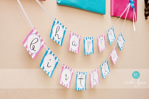 Spa Party Printable Happy Birthday Banner by The TomKat Studio Il_570xn