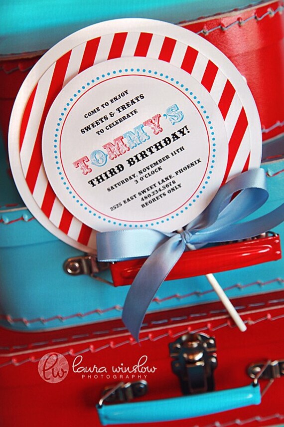 Circus Party for Boys Printable Lollipop Invitation Design by The TomKat Studio