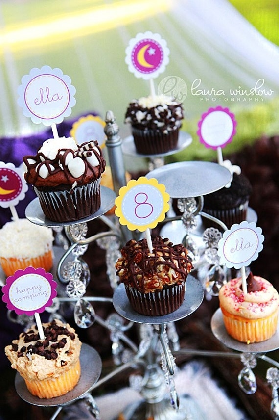 Glam Camping Party Printable Cupcake Toppers by The TomKat Studio