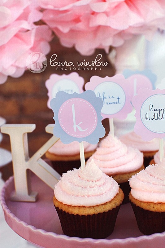 Printable Party Circles - Pink & Gray Monogram Party Collection - The TomKat Studio Il_570xn