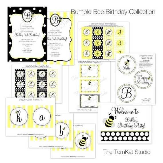 Bumble Bee Birthday Party Printable Collection by The TomKat Studio Il_570xn