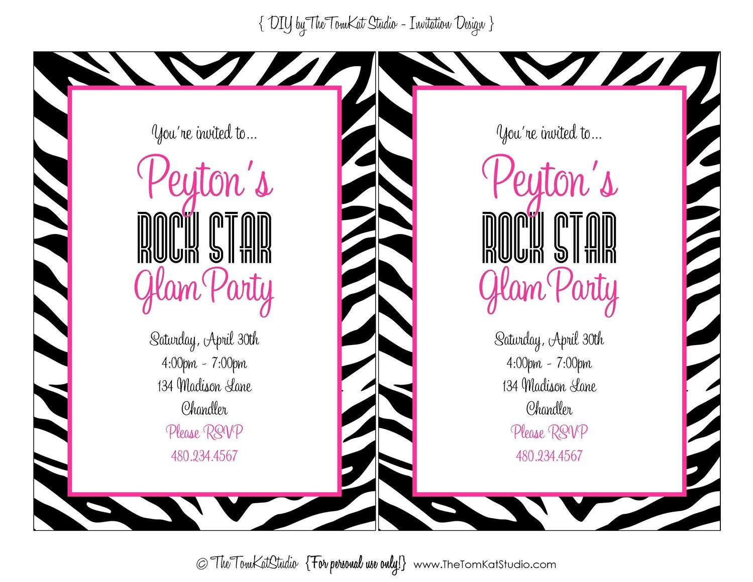 PRINTABLE Invitation Design - Zebra and Pink Collection - The TomKat Studio