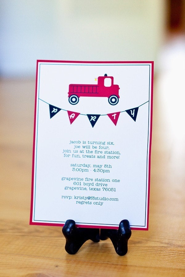 Fire Truck Party Printable Birthday Party Invitation by The TomKat Studio