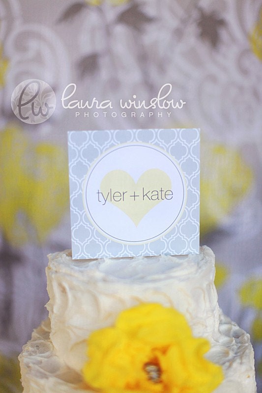 Yellow and Gray Printable Engagement Wedding Cake Topper by The TomKat Studio