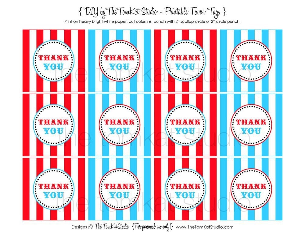 Circus Party Printable Favor Tags by The TomKat Studio