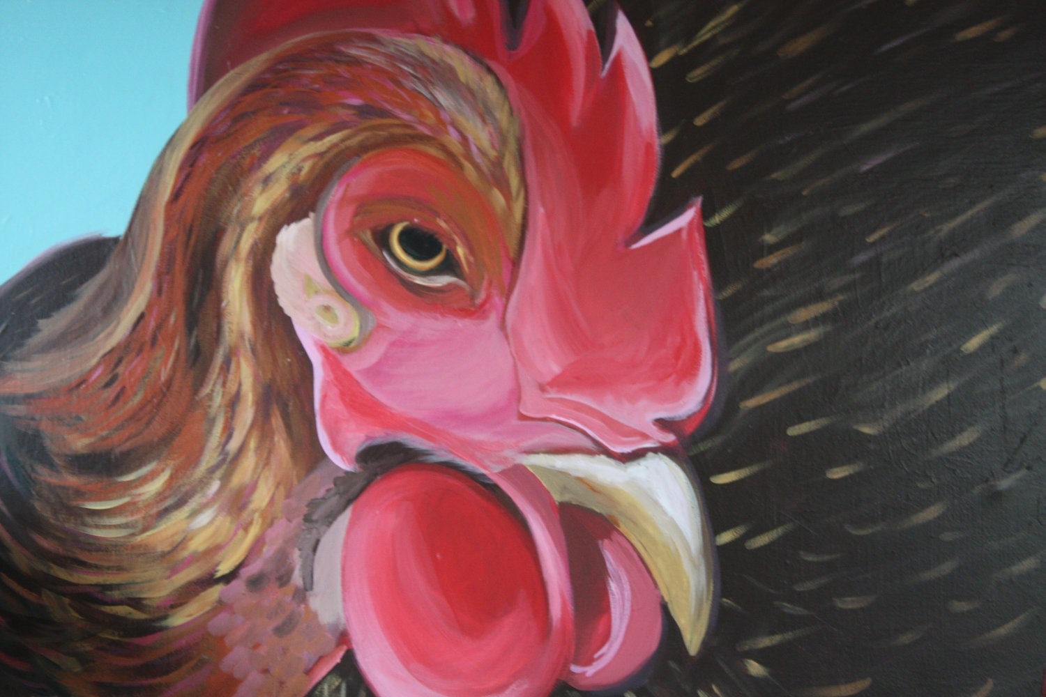 Contemporary Rooster Chicken Large Original Acrylic Painting