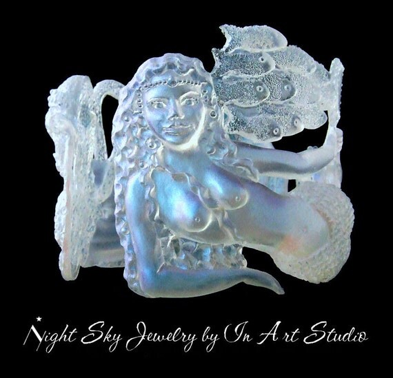 Mermaid and Octopus Jewelry Iridescent Resin Cuff Bracelet