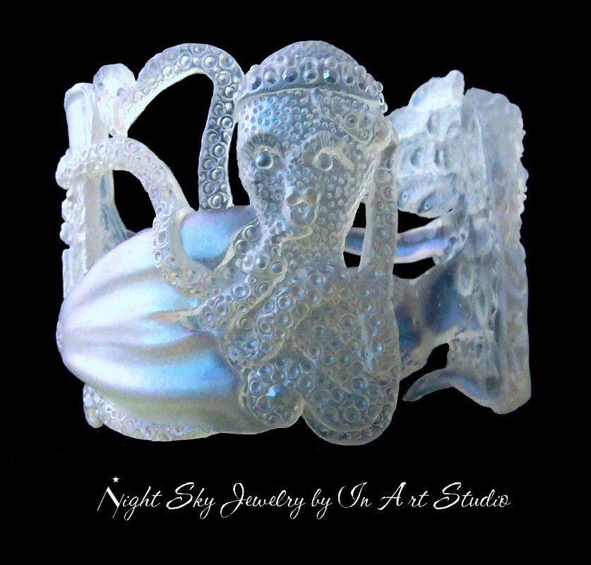 Mermaid and Octopus Jewelry Iridescent Resin Cuff Bracelet