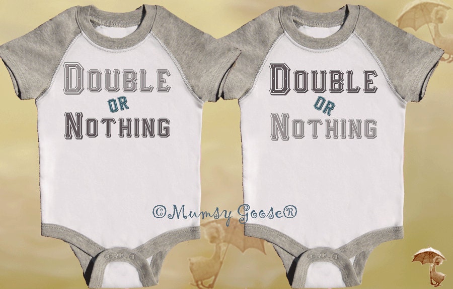 Funny Twin Boys Onesies Twin Set Grey Onsie Raglan Romper by Mumsy Goose Boy Bodysuits