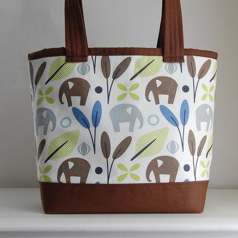 Mod Elephants Fabric Tote Bag - READY TO SHIP