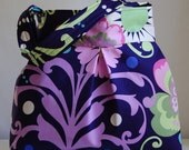 Paradise Garden in Midnight Fabric Pleated Hobo Handbag / Purse - READY TO SHIP