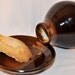 Olive Oil Cruet Bottle Set in Rust Brown and Black with Dipping Saucer by Goldhawk Pottery