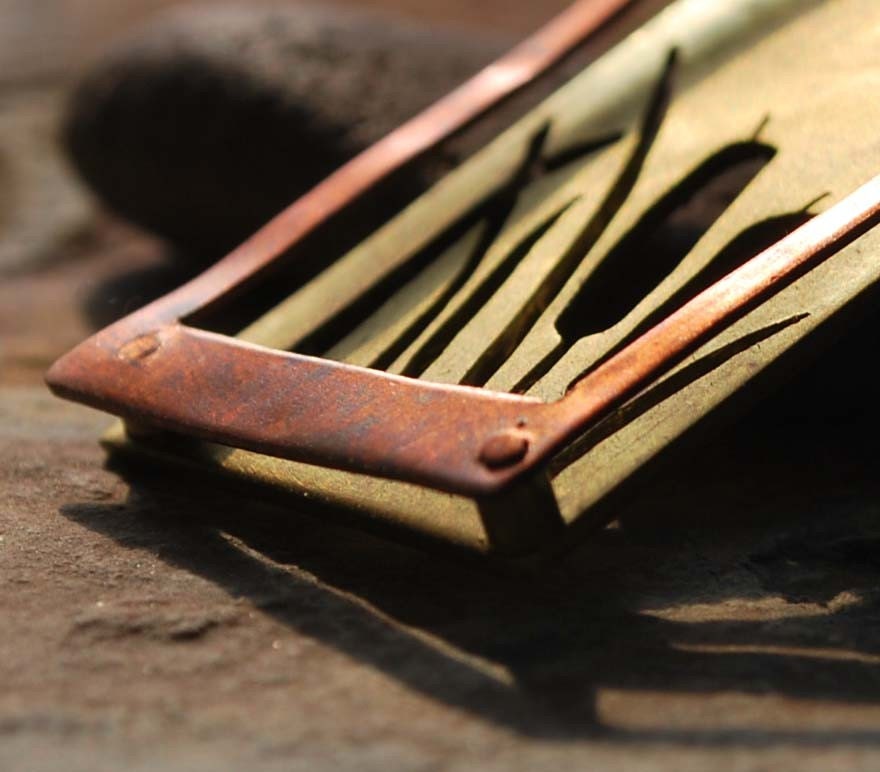 Riveted Brass and Copper Cattail Pendant