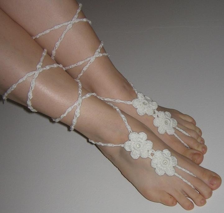 FREE SHIPPING - Lace Sandals - Crocheted Shoes - Gypsy Sandals - Hippie Style Sandals - Wedding - Off White