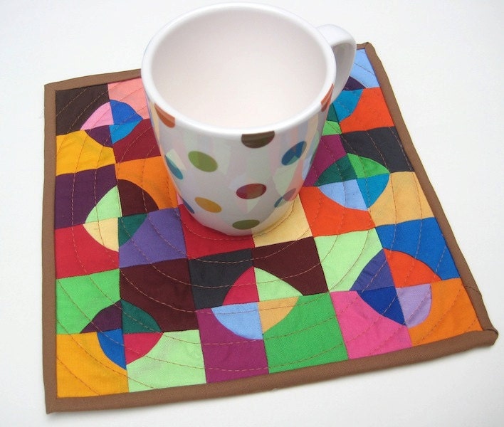 Quilted Mug Rug - Colorful Modern Patchwork