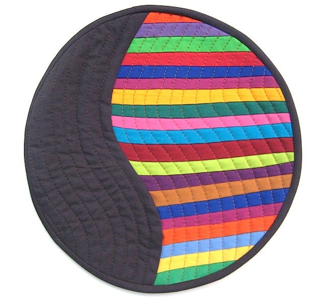 Modern Patchwork Mug Rug or Quilted Wall Hanging - Bright Stripes