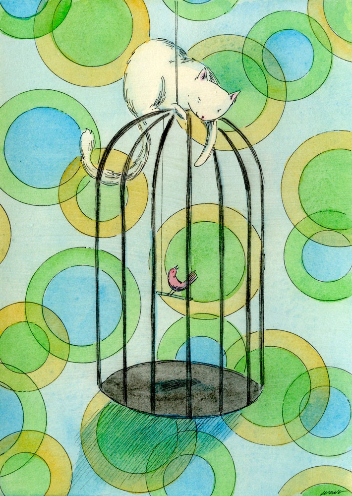 Original 5x7 Painting -- Bad kitty