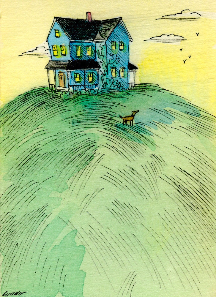Original ACEO Painting -- House on the hill