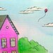 Original ACEO Painting -- Fly away red balloon