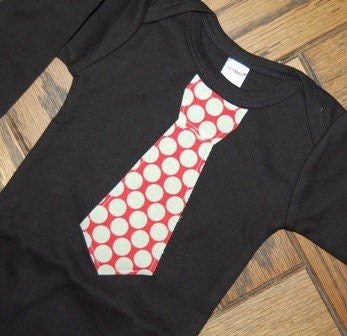 Red and White Polka Dot Business Man Tie one piece or tee ... boys christmas or holiday tee Il_170x135