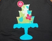 SALE ... Fairy Garden Vintage Cake Stand ...  Ready To Ship size 4T black tank top ... girls birthday shirt ... one of a kind