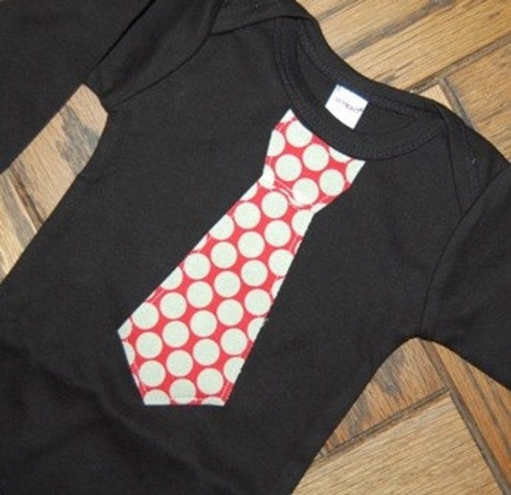 Red and White Polka Dot Business Man Tie one piece or tee ... boys christmas or holiday tee Il_570xn