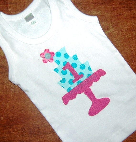 Girls Birthday Shirt ... Aqua & Pink Flower Vintage Cake Stand Il_570xn