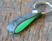 Personalized Crinkled Grey Leather Keychain (Style 5)