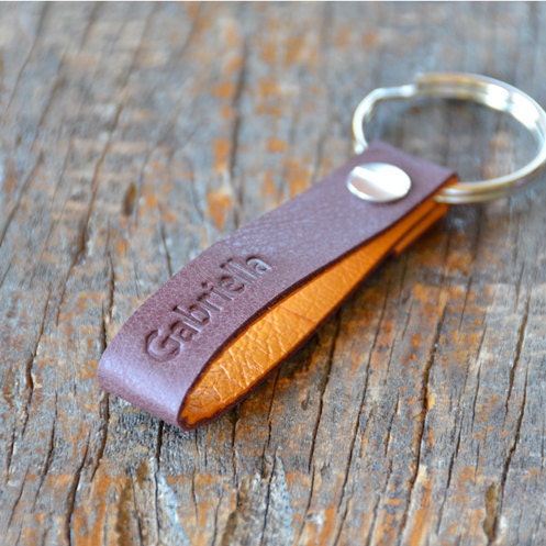 Personalized Black Cherry Leather Keychain (Style 6)