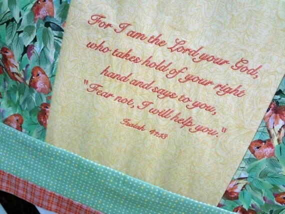 Bible Verse Embroidered on a Beautiful Quilt by underHisword