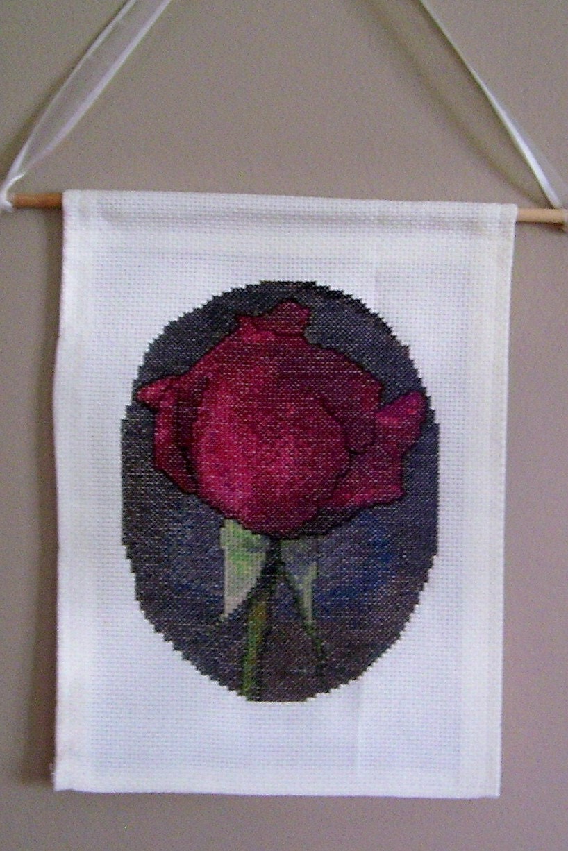 CLEARANCE SALE - Radiant Rose Ready-to-Hang Cross Stitched Wall Art