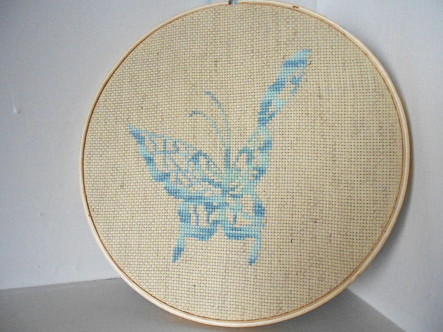 Butterfly Silhouette Ready-to-Hang Cross Stitched Wall Art - Hoop Art