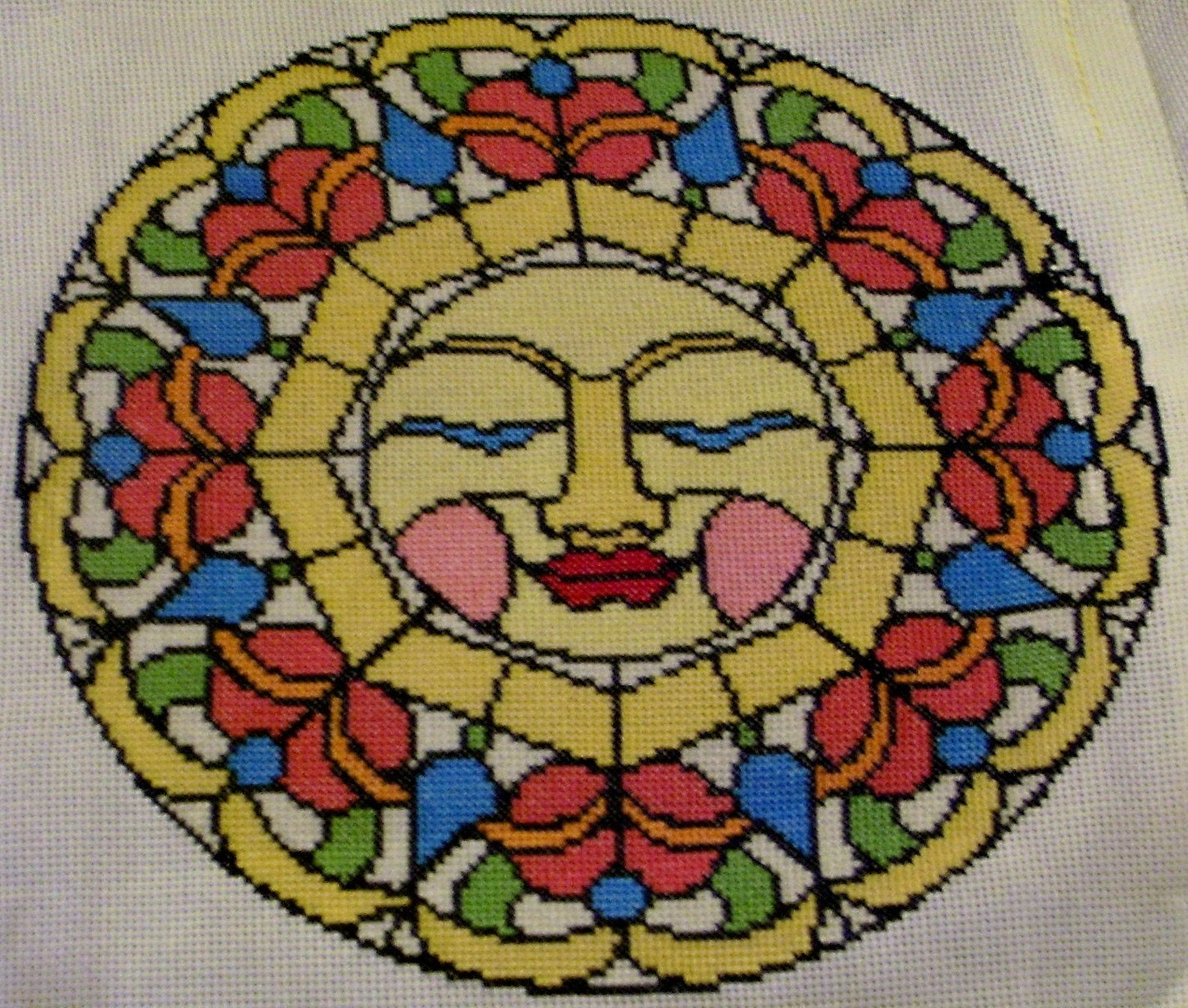 08001 Sunshine Smiles Stained Glass Original Cross Stitch PDF Pattern - DIGITAL DOWNLOAD