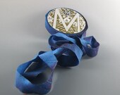 Silk Dupioni Ribbon  3/4" Wide Iridescent Curaco Blue 3 yd length  Bias Cut