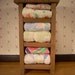 Small Wooden Storage Shelf with Quilts for Dollhouse or Display