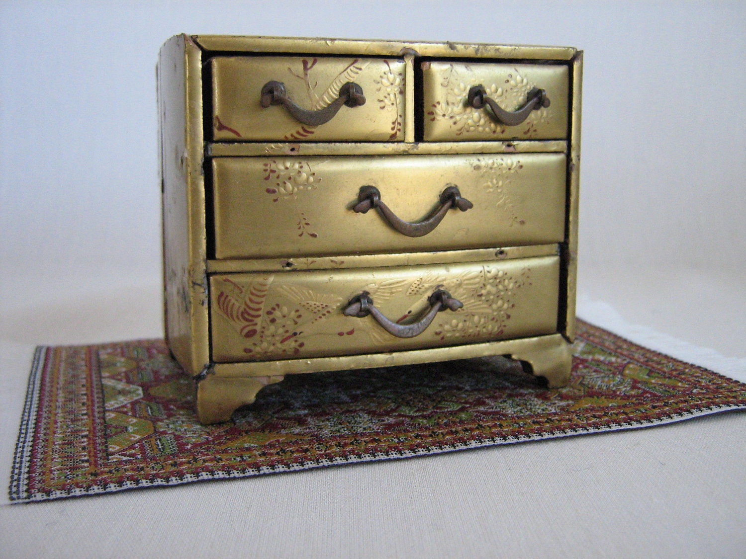 Beautiful Vintage Miniature Chinoiserie Gilded Chest For Small Dolls or Dollhouses
