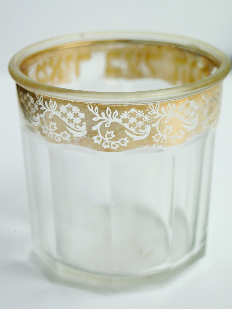 Gold Floral Design Vintage Glass Made in France/Vintage Homeware/Gold Jar Home Decor