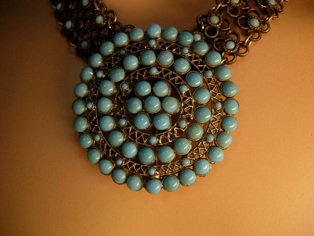 Vintage Edwardian turquoise necklace and brooch Goth choker