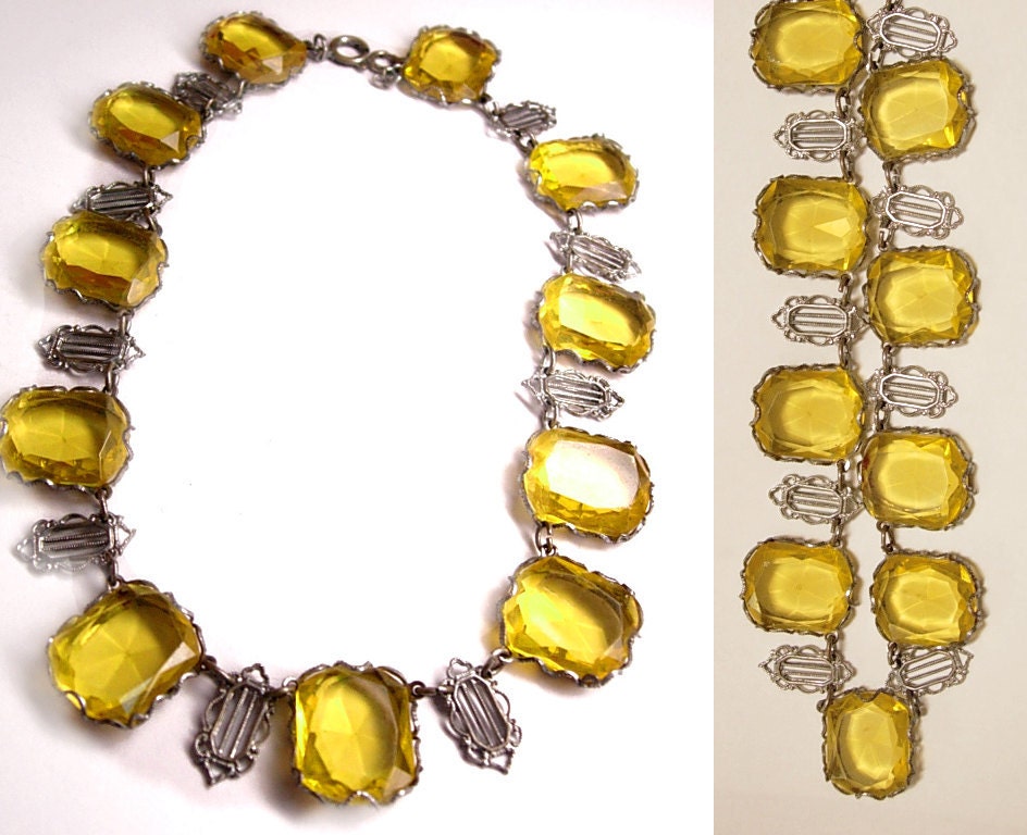 FABULOUS art deco Lemon Glass Festoon necklace HUGE stones