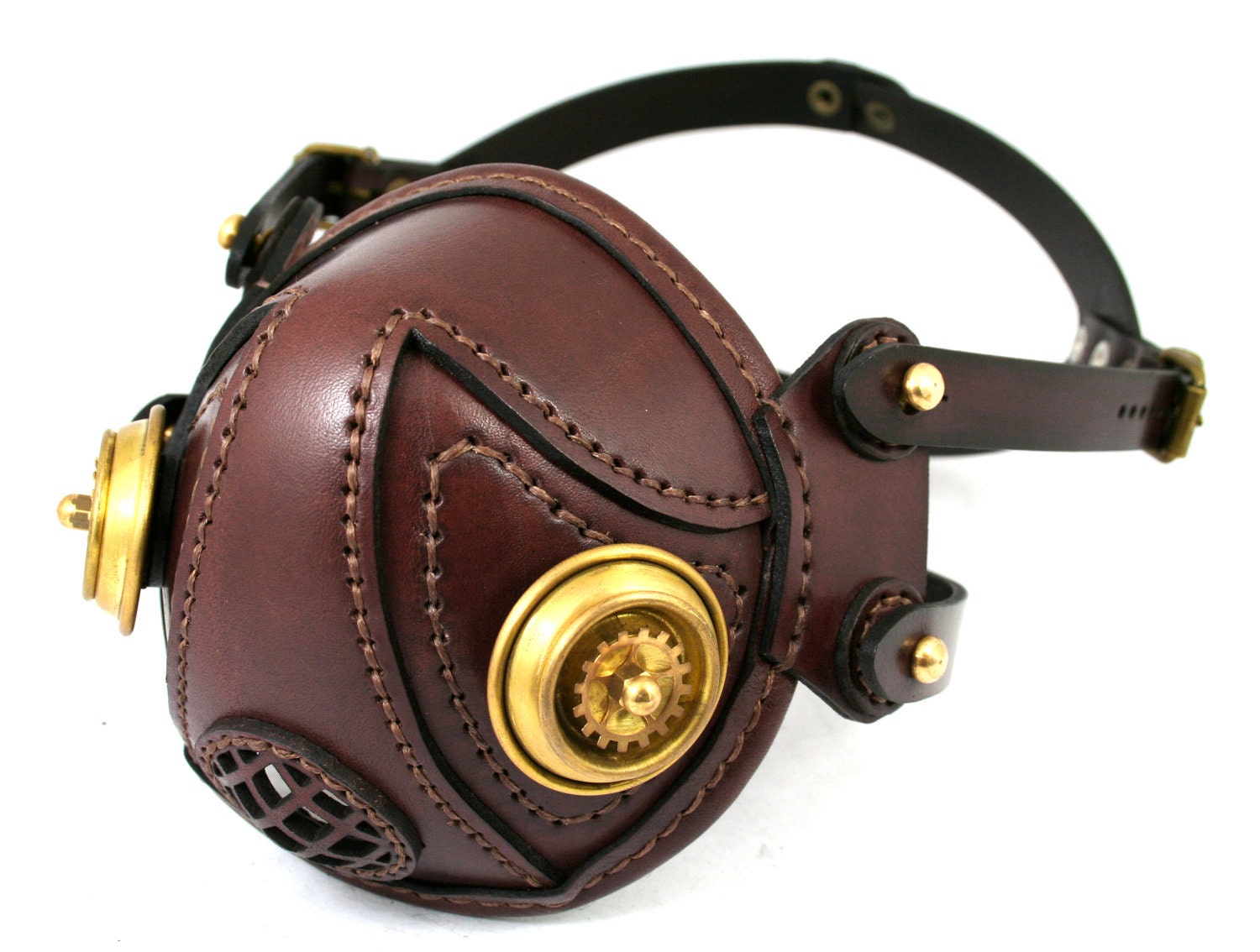 STEAMPUNK LEATHER MASK brown leather brass filters Snout design no.1