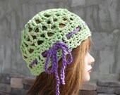 Summertime Beach Beanie in Egyptian Cotton -and 2 color choices for tie