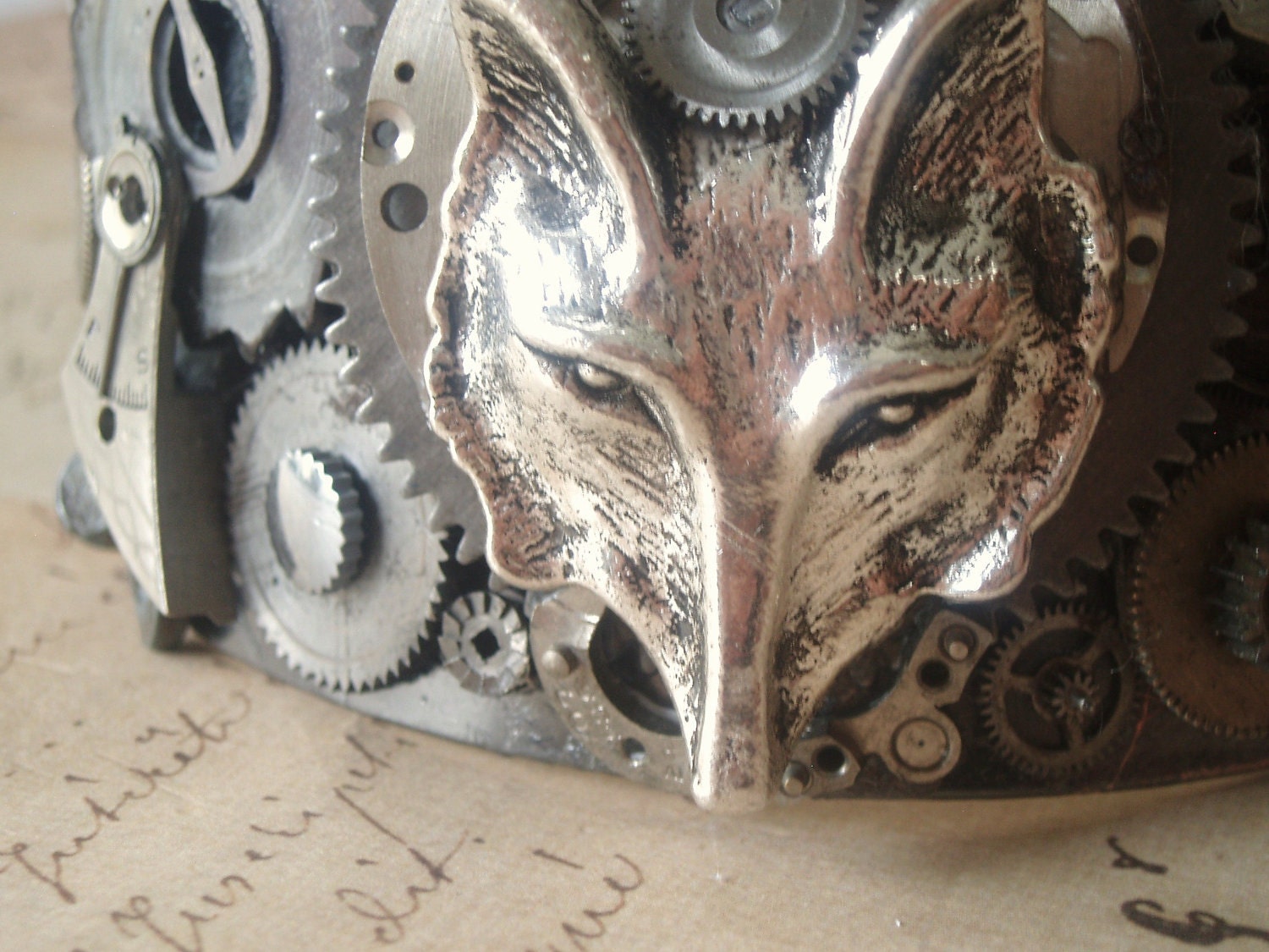 RESERVED for Eleanor24 - The Steampunk Wolf - Cuff Bracelet, Wolf Bracelet, Wolf Cuff, Gunmetal Cuff, Unisex Bracelet, Unisex Cuff