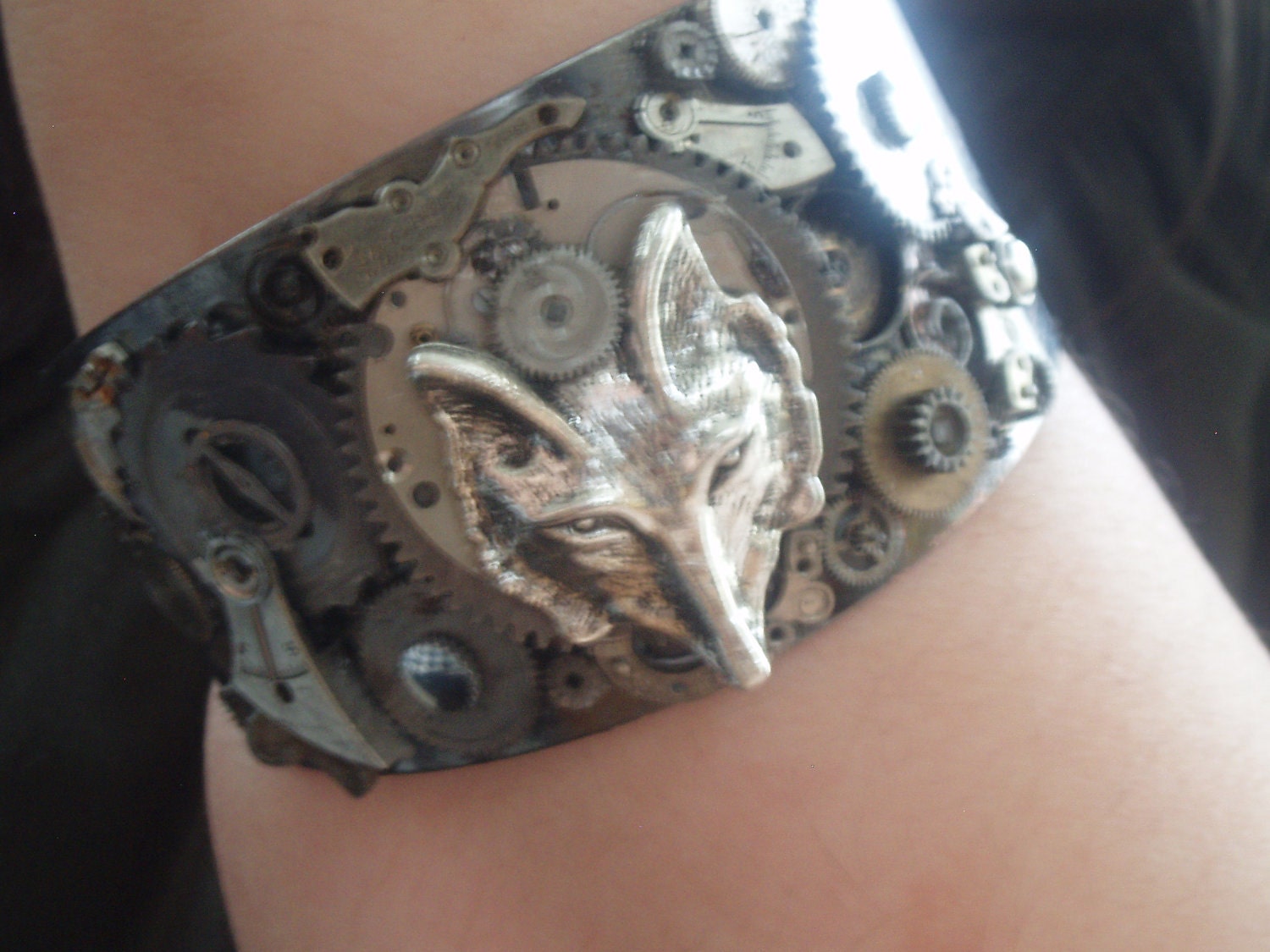 RESERVED for Eleanor24 - The Steampunk Wolf - Cuff Bracelet, Wolf Bracelet, Wolf Cuff, Gunmetal Cuff, Unisex Bracelet, Unisex Cuff